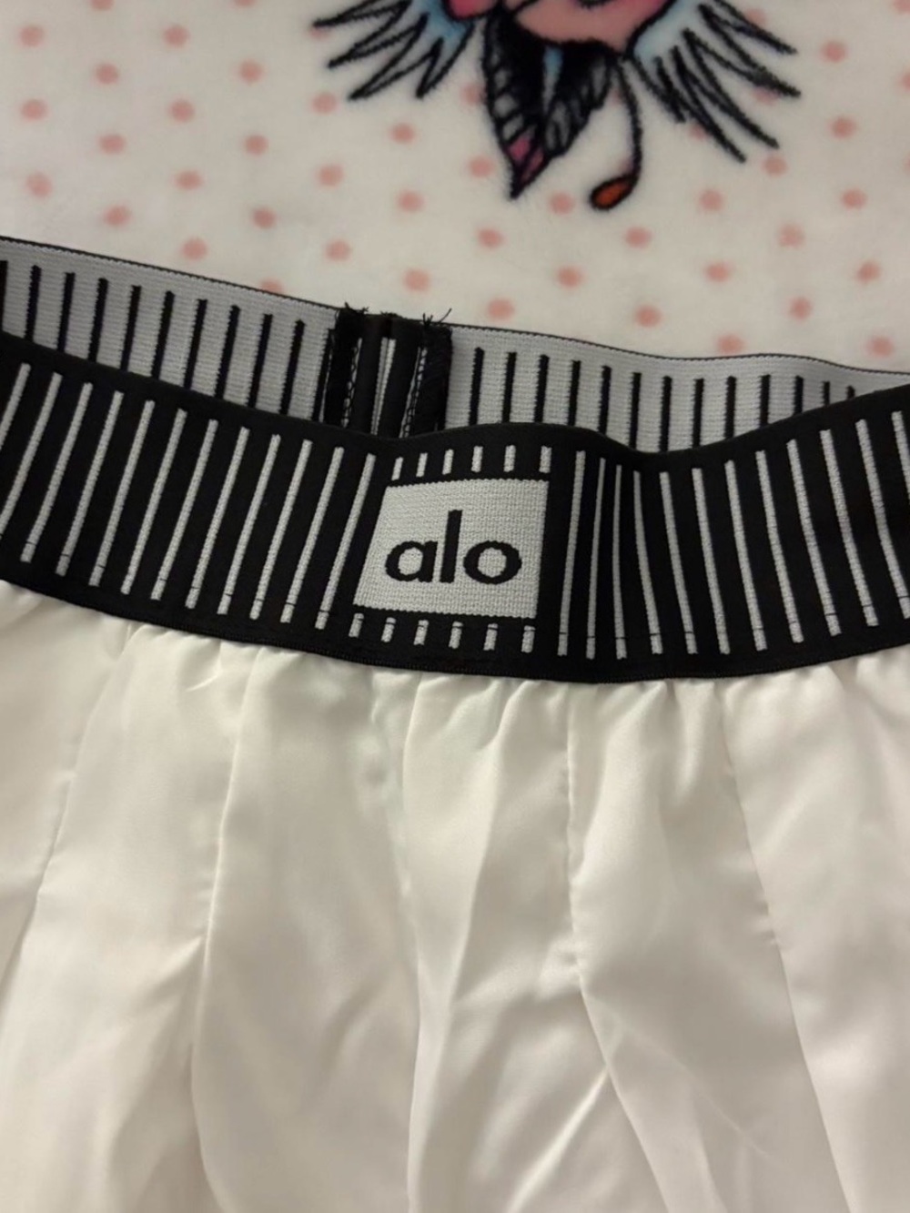 ALO Yoga White Satin Kids Skirt with Black Striped Waistband